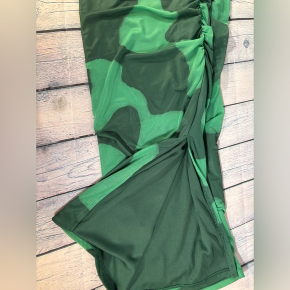 NWT Ava & Viv Green Geo Ruched Mesh Bodycon Vacation Casual Party Midi Dress 14W - Picture 6 of 13